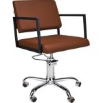 Ayala Loft Fotel Fryzjerski brązowy podstawa pięcioramienna z kółkami | dostępny w 48h!